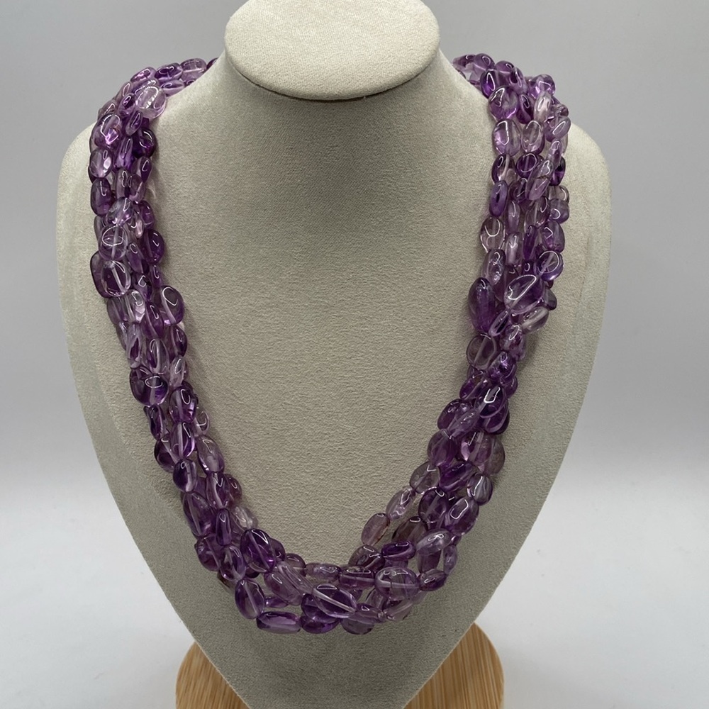 Ross Simon 14K Yellow Gold Natural Purple Amethyst Multi Strand Necklace 18”L